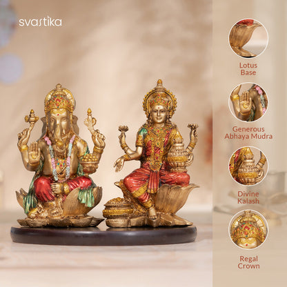Antique Ganesh Lakshmi Murti Pair (7 Inch)