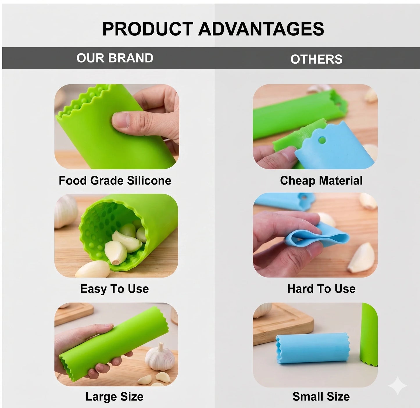 GarlicPeeler™ – Soft Silicone Peeler | Anti-Odor Roll Tube | Effortless Clove Peeling