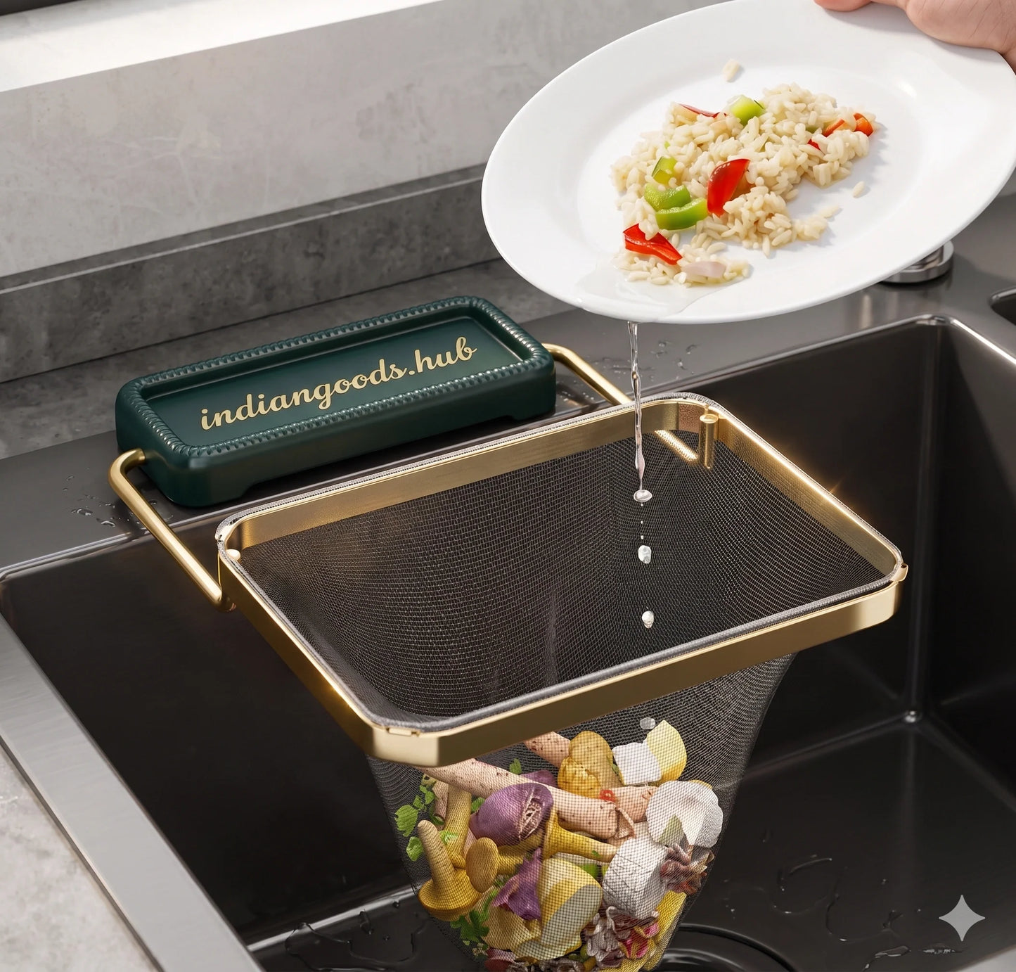 SinkStrainer™– Invisible Strainer Liners | Anti-Bacterial Rack | Elegant for Premium Sinks.