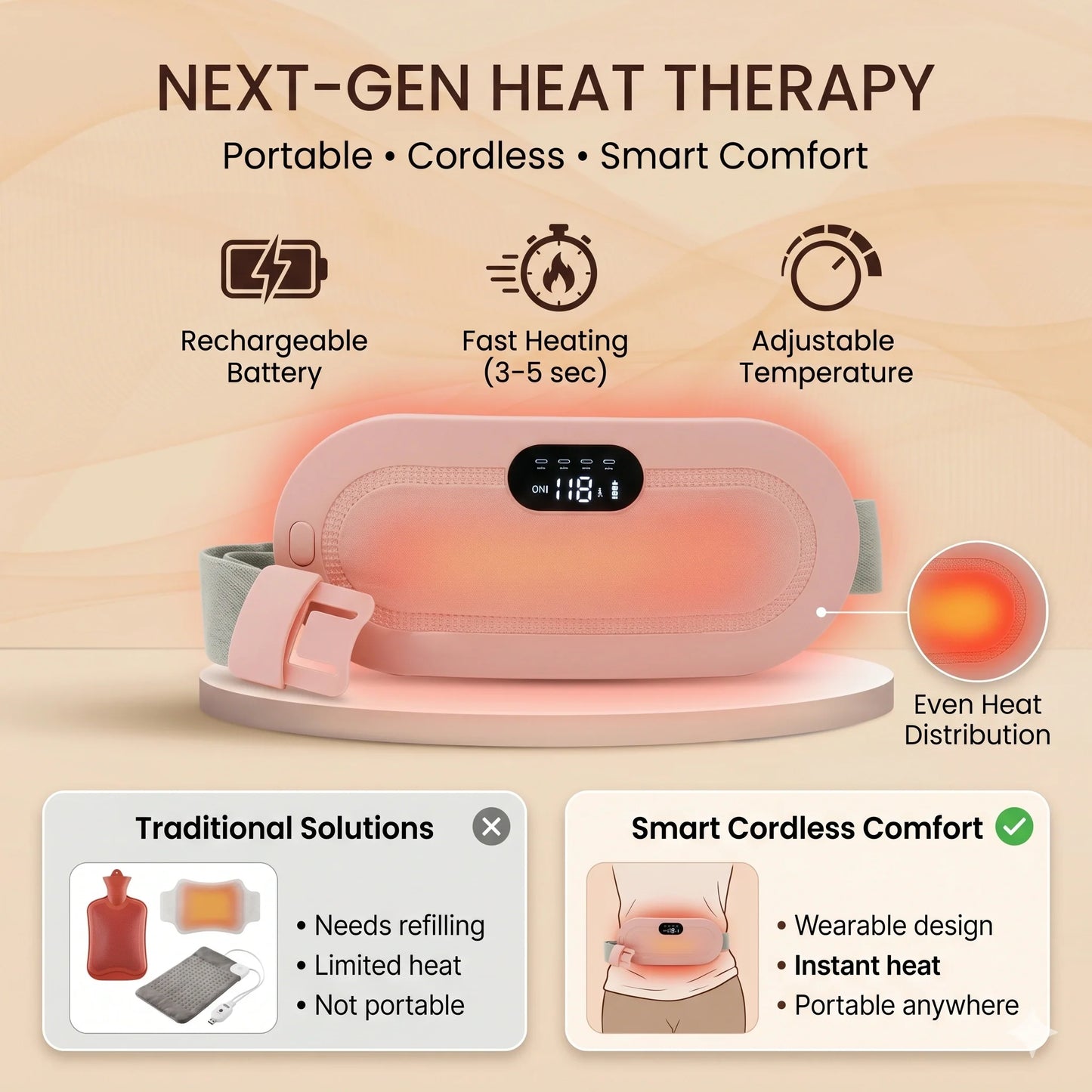 HeatingBelt™ – Smart Heating Belt | Heat + Massage Therapy | Period Pain Relief