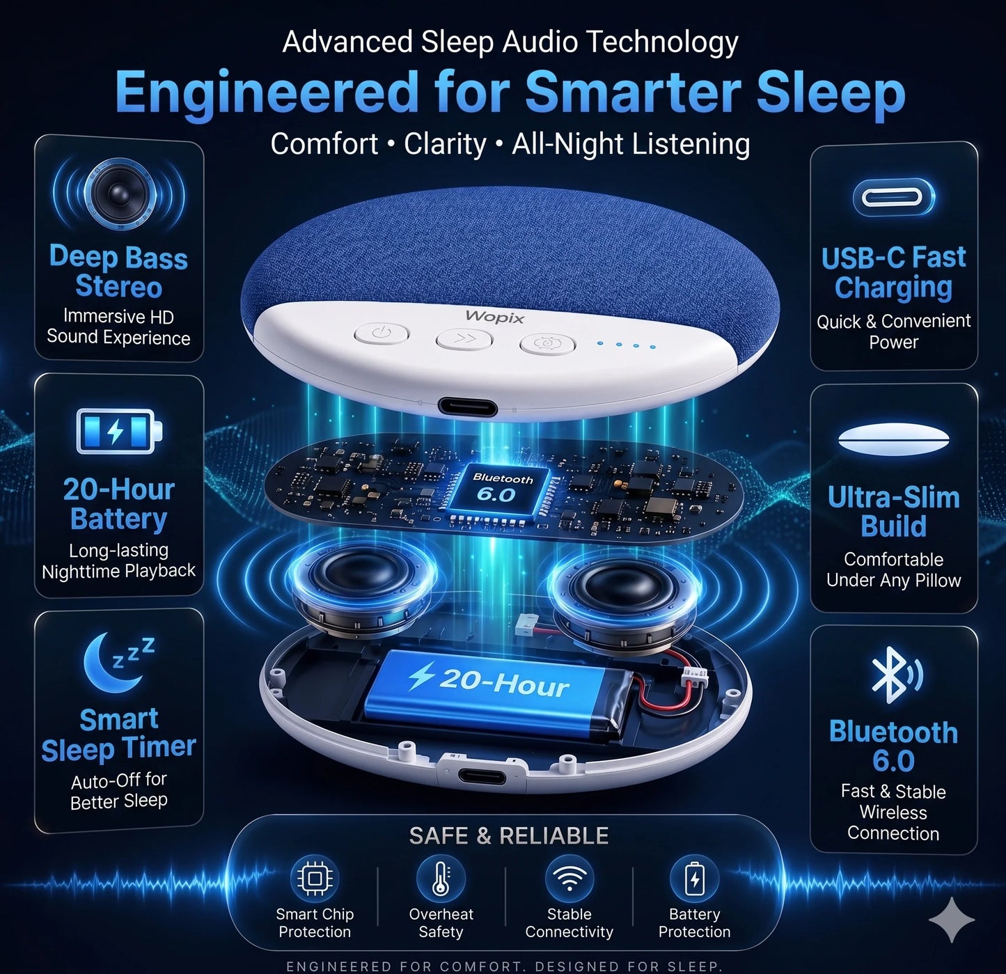 PillowTone™ – Under Pillow Speaker | Ultra-Thin Wireless | Private Night Listening