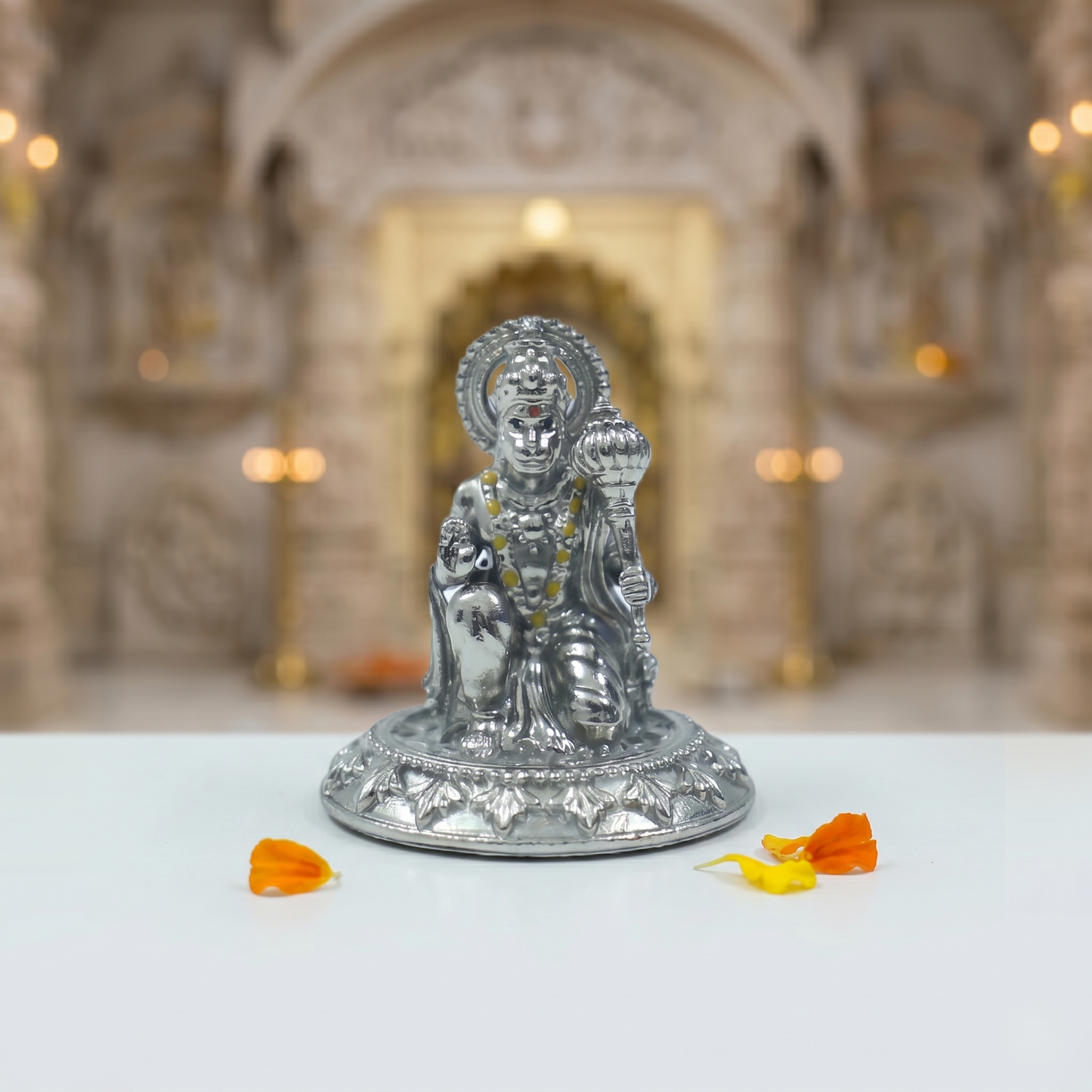 Hanuman Ji Silver Finish Brass Idol | Bajrangbali Murti with Gada for Home Temple