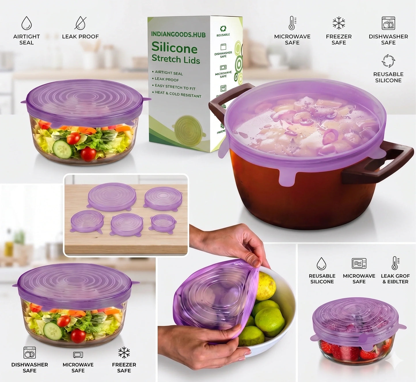 StretchLids – Airtight Food Covers | Leakproof Food Storage | Fridge & Microwave Safe