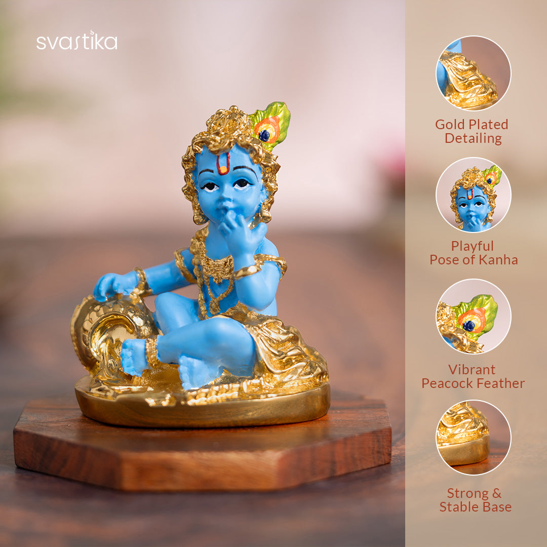 Gold Plated Laddu Gopal Krishna Murti - 3.3 Inch
