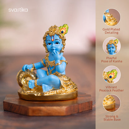 Gold Plated Laddu Gopal Krishna Murti - 3.3 Inch