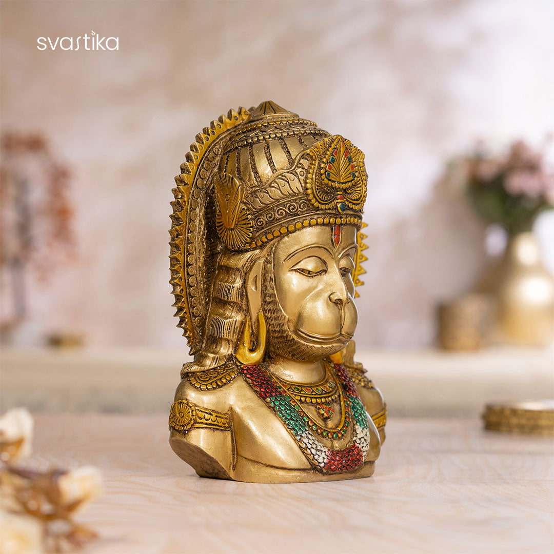 Meditating Lord Hanuman Face Antique Idol (8 Inch)