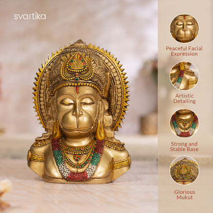 Meditating Lord Hanuman Face Antique Idol (8 Inch)