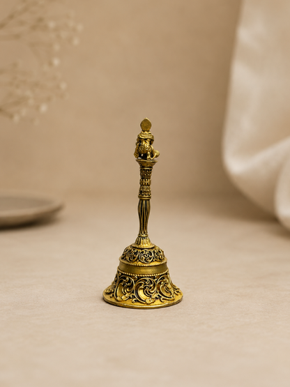 Hanuman Decorative Pooja Bell Antique Gold Finish for Temple Decor