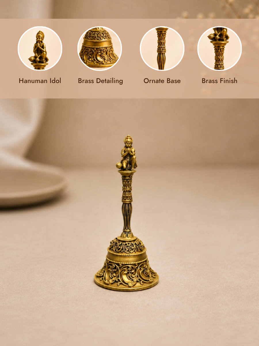 Hanuman Decorative Pooja Bell Antique Gold Finish for Temple Decor