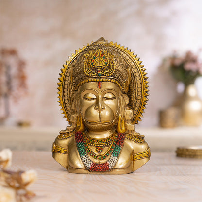 Meditating Lord Hanuman Face Antique Idol (8 Inch)