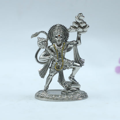 God Hanuman Murti Silver Finish Brass Idol | Sankat Mochan Bajrangbali Murti for Home & Office