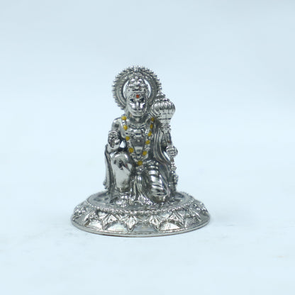 Hanuman Ji Silver Finish Brass Idol | Bajrangbali Murti with Gada for Home Temple