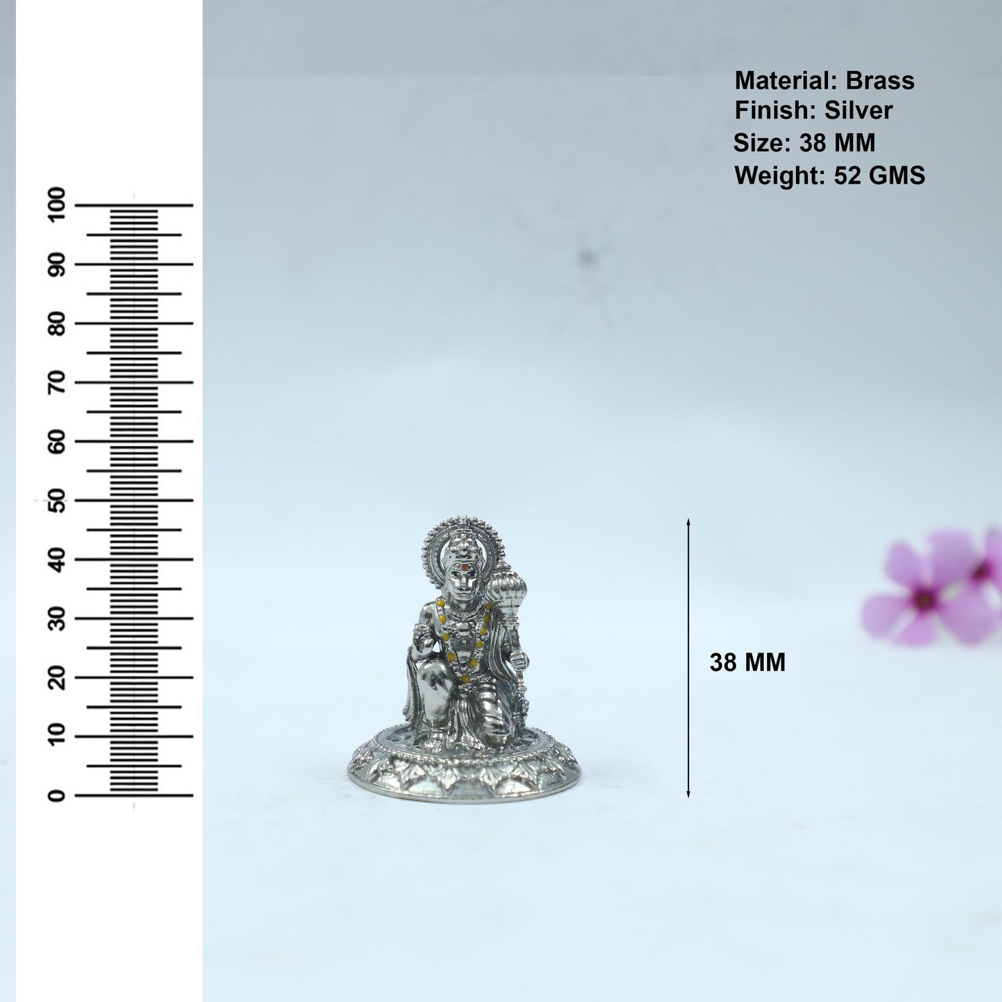 Hanuman Ji Silver Finish Brass Idol | Bajrangbali Murti with Gada for Home Temple