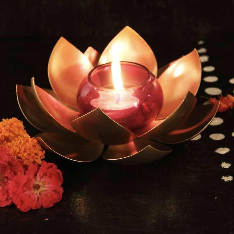 Handcrafted Lotus T-Light Candle Holder