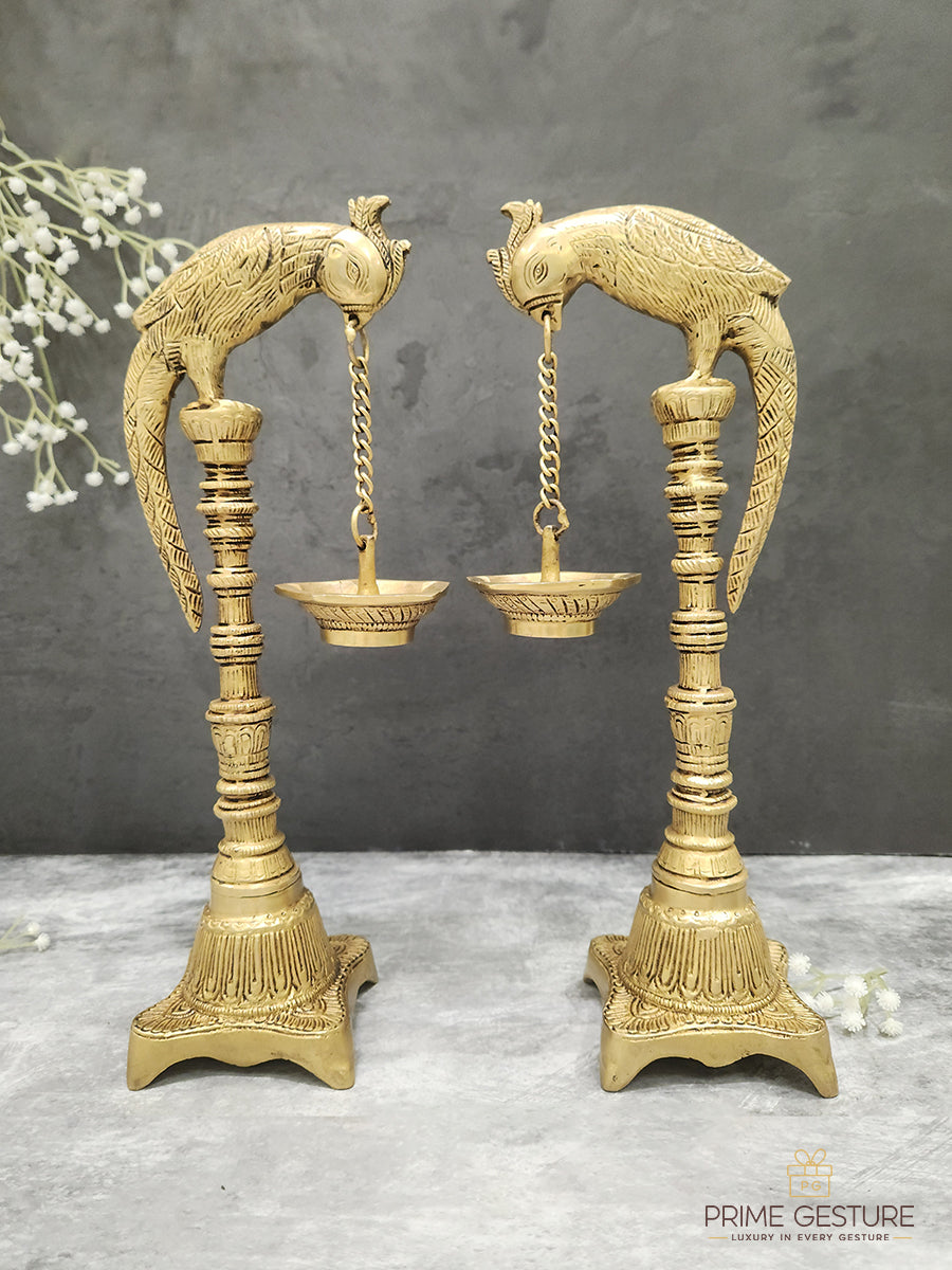 Spiritual Glow Brass Peacock Lamp