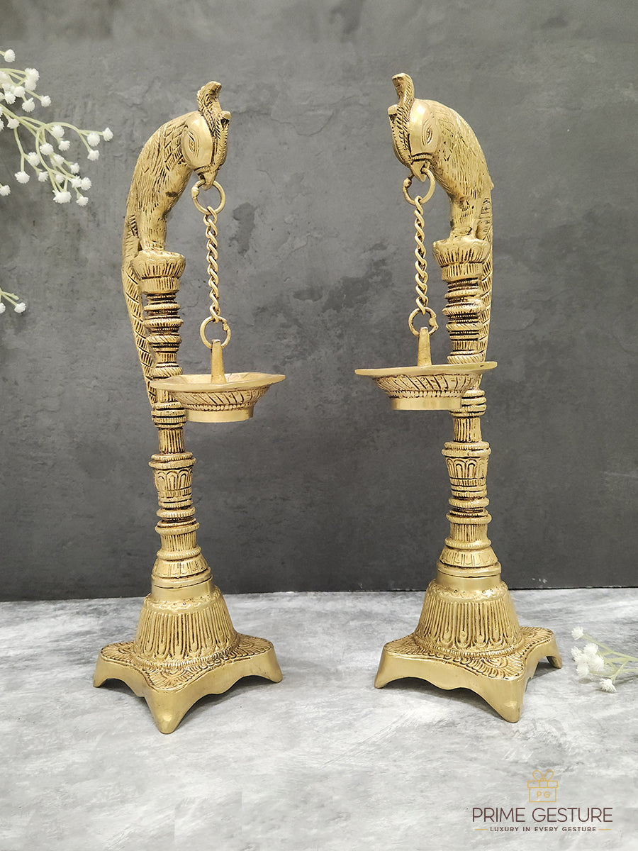 Spiritual Glow Brass Peacock Lamp