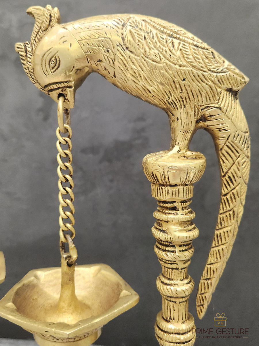 Spiritual Glow Brass Peacock Lamp