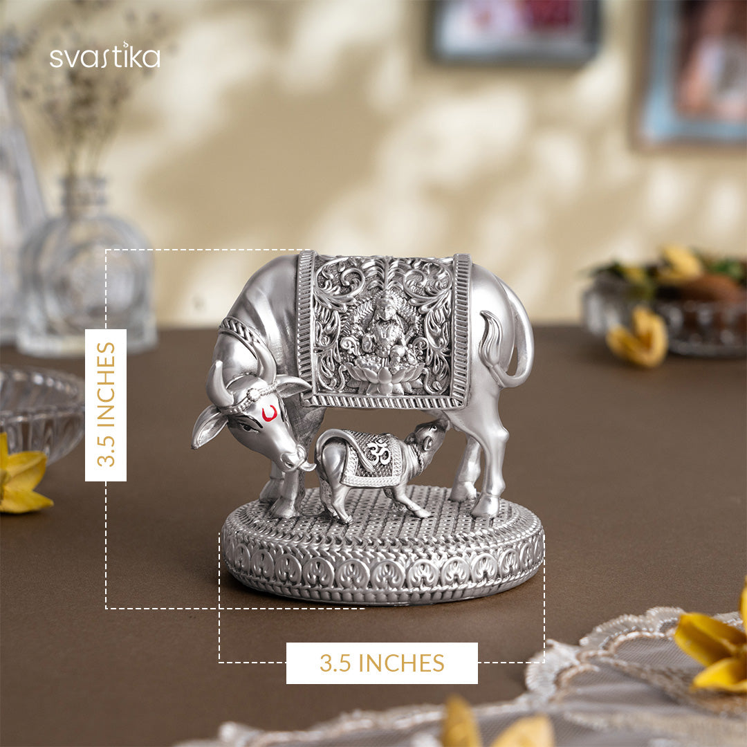 Silver plated  Kamdhenu Cow with Calf Idol