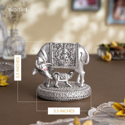 Silver plated  Kamdhenu Cow with Calf Idol