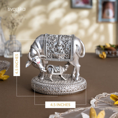 Silver plated  Kamdhenu Cow with Calf Idol