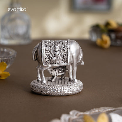 Silver plated  Kamdhenu Cow with Calf Idol