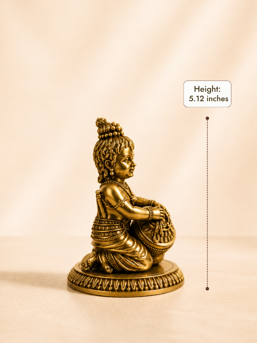 Antique Brass Kanha Ji Idol for Home Temple & Decor