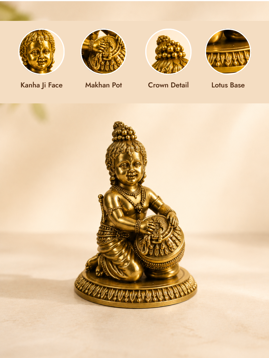 Antique Brass Kanha Ji Idol for Home Temple & Decor