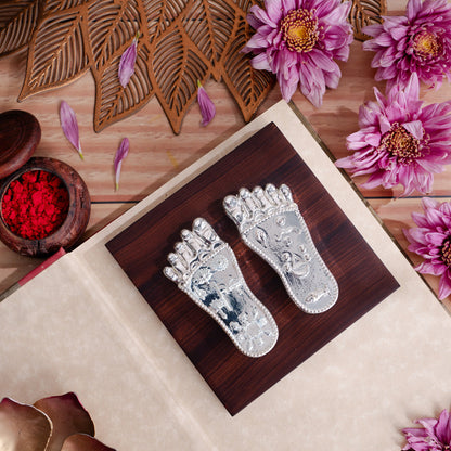 Shree Krishna's Charan Paduka (Lotus Feet) - Silver Plated (3 Inch)