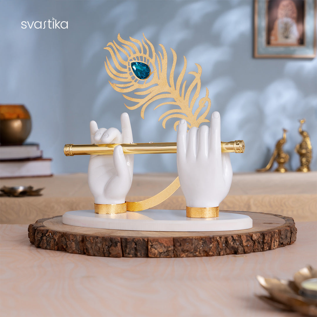 Lord Krishna's Divine Hands With Flute - Gold Plated
