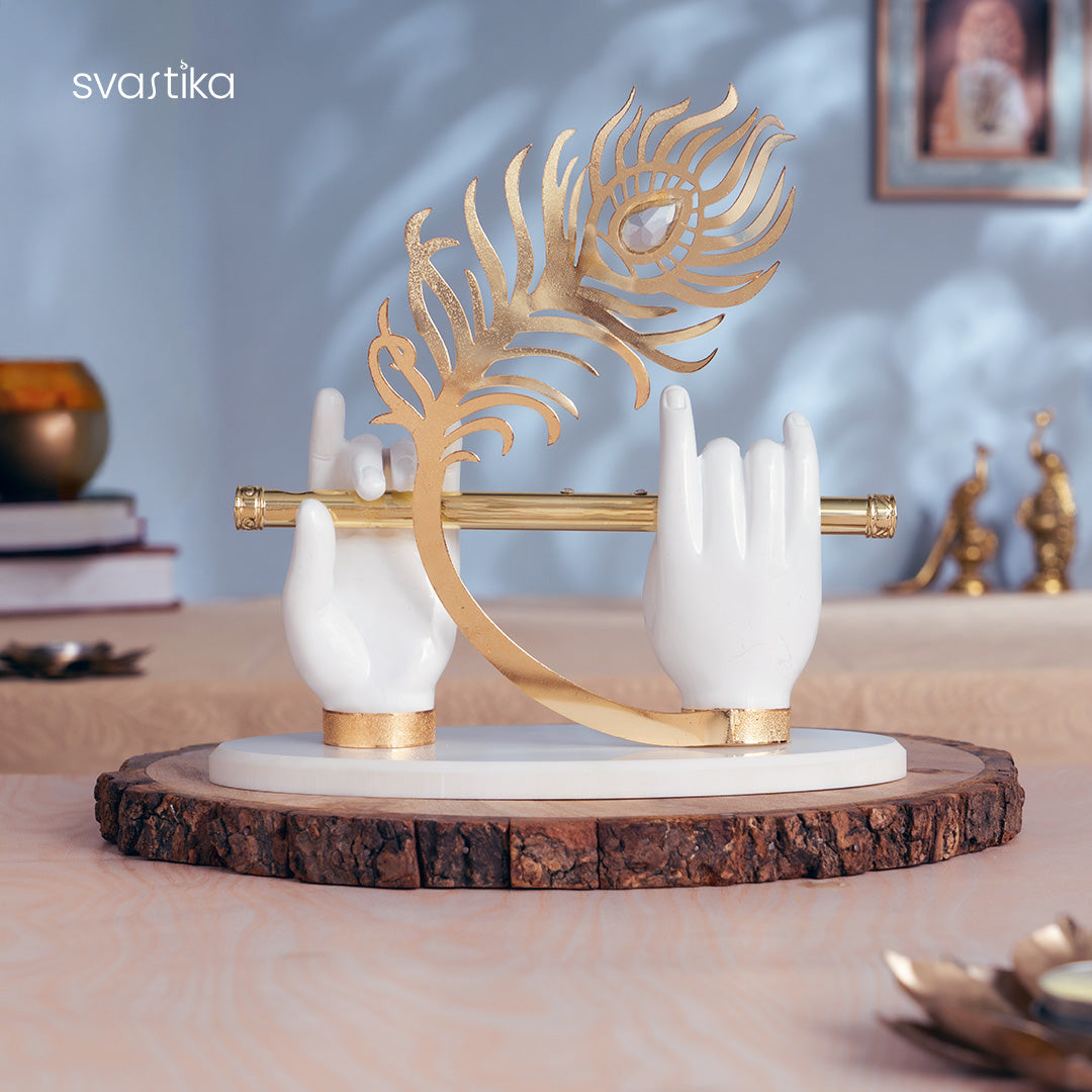 Lord Krishna's Divine Hands With Flute - Gold Plated