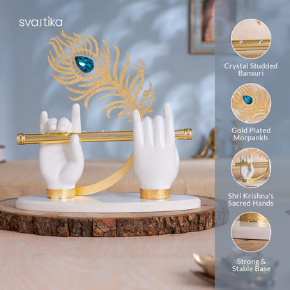 Lord Krishna's Divine Hands With Flute - Gold Plated