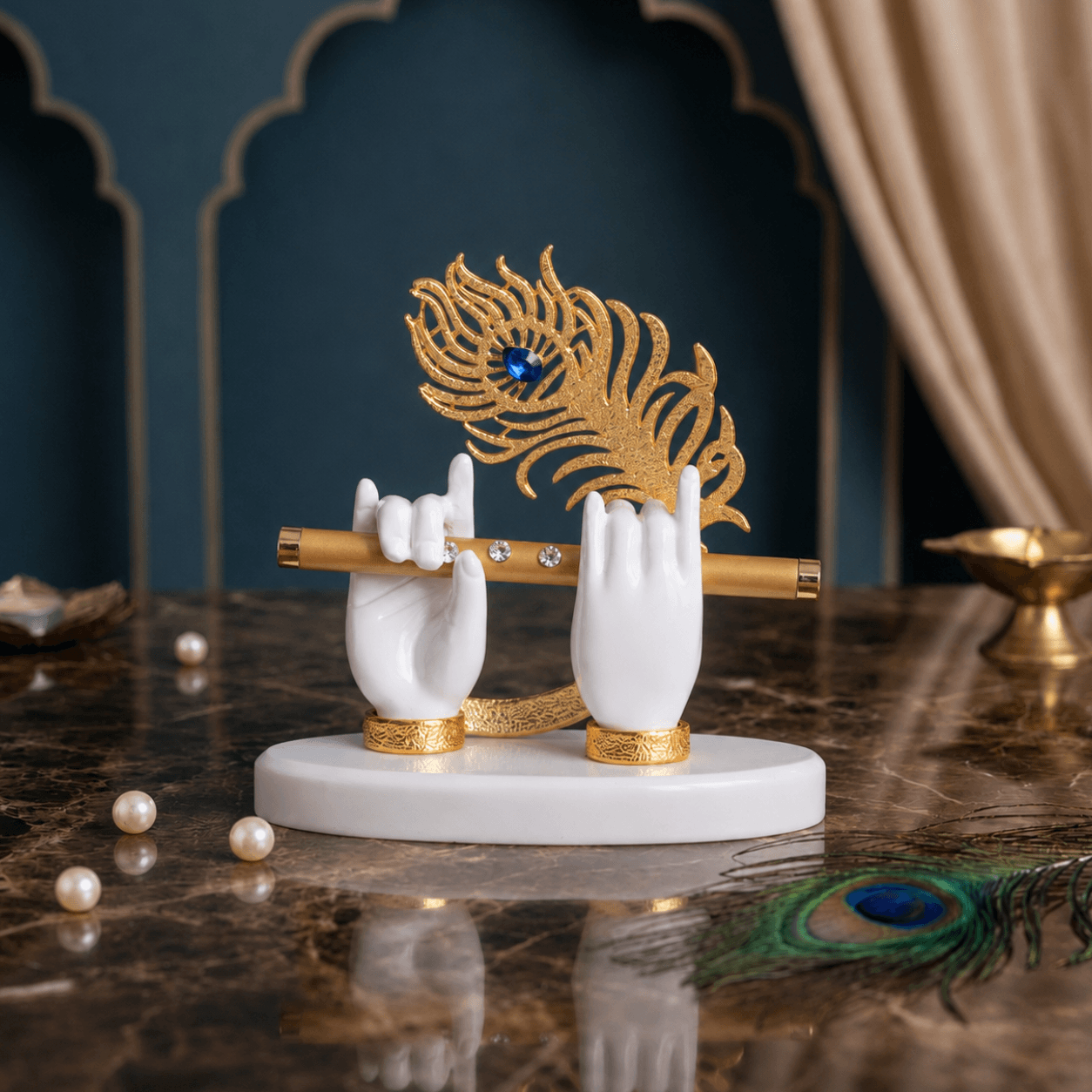 Lord Krishna's Divine Hands With Flute - Gold Plated