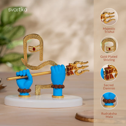 Lord Krishna's Divine Hands Idol - Gold Plated (7 Inch) with Shivji Divine Hands Idol For Car Dashboard - Gold Plated (5 Inch) - Combo