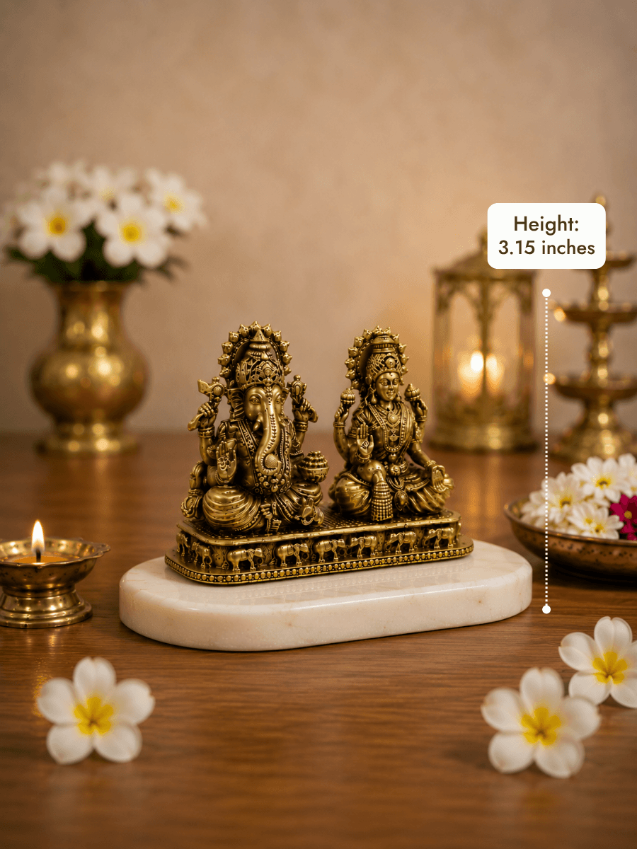 Lakshmi Ganesh Antique Gold Finish Idol for Diwali Pooja and Home Temple