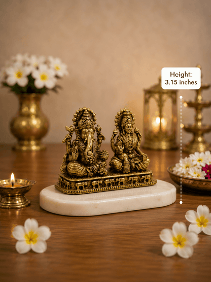 Lakshmi Ganesh Antique Gold Finish Idol for Diwali Pooja and Home Temple
