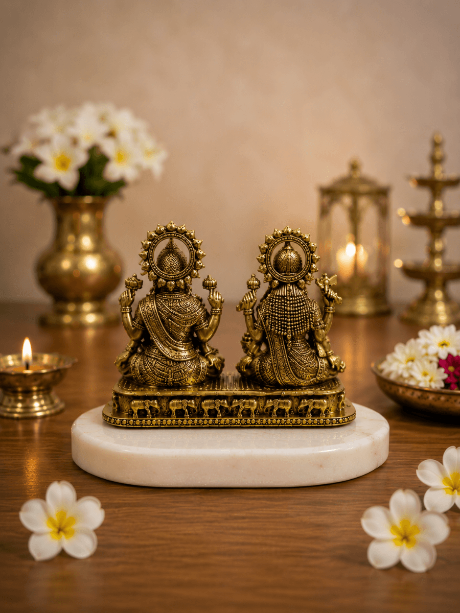 Lakshmi Ganesh Antique Gold Finish Idol for Diwali Pooja and Home Temple