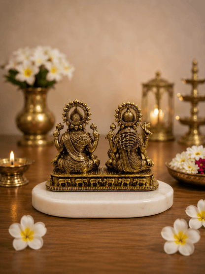 Lakshmi Ganesh Antique Gold Finish Idol for Diwali Pooja and Home Temple