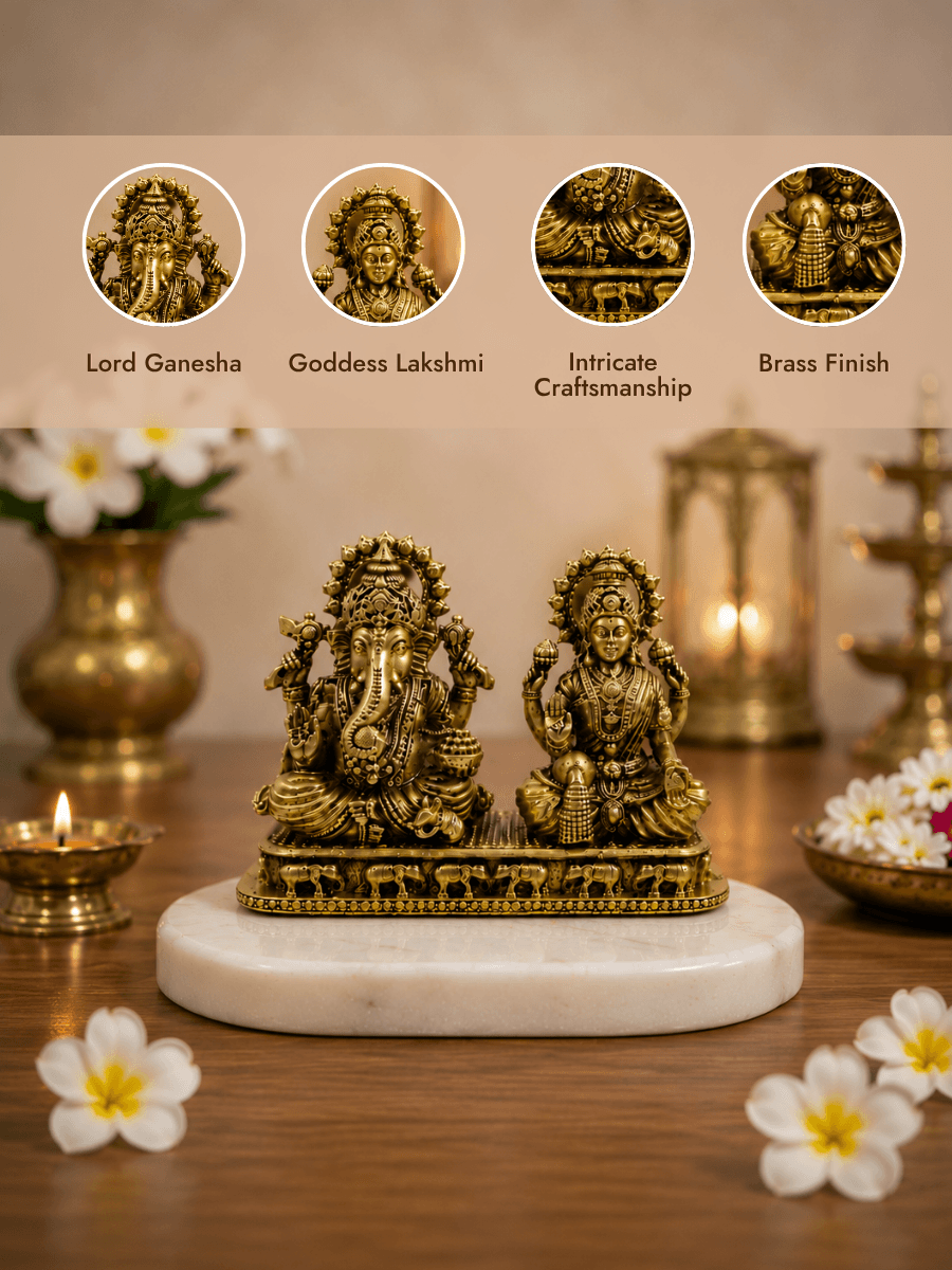 Lakshmi Ganesh Antique Gold Finish Idol for Diwali Pooja and Home Temple