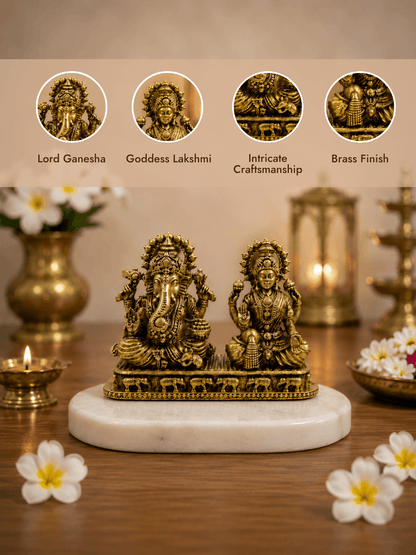 Lakshmi Ganesh Antique Gold Finish Idol for Diwali Pooja and Home Temple