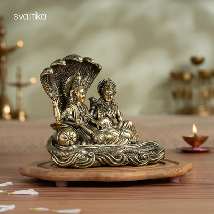 Brass Narayana/Vishnu Lakshmi on Ananta-Sajya (5.5 Inch)