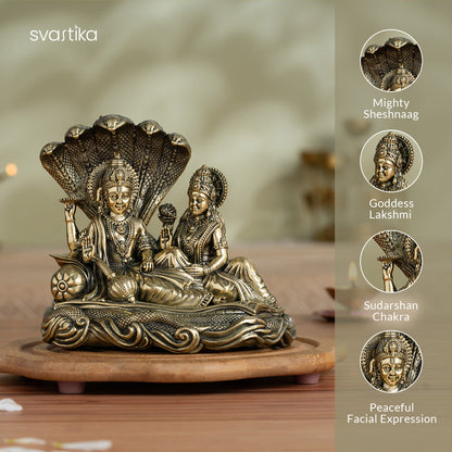 Brass Narayana/Vishnu Lakshmi on Ananta-Sajya (5.5 Inch)
