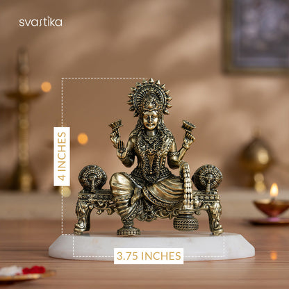 Brass Lakshmi Idol Sitting on Singhasan (4 Inch)