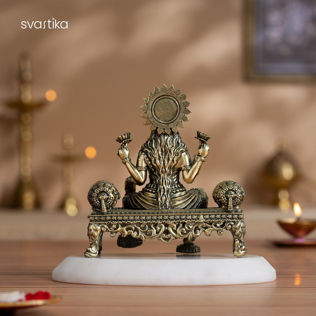 Brass Lakshmi Idol Sitting on Singhasan (4 Inch)