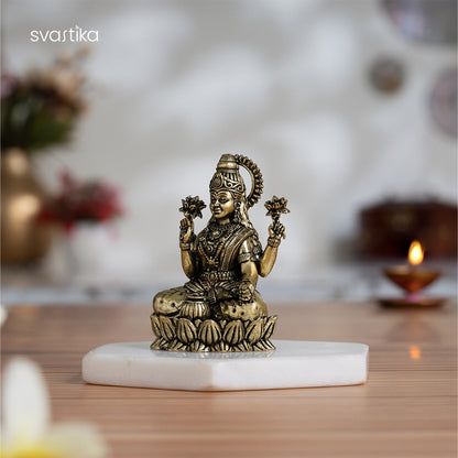 Brass Lakshmi Idol Sitting on Lotus (3 Inch)