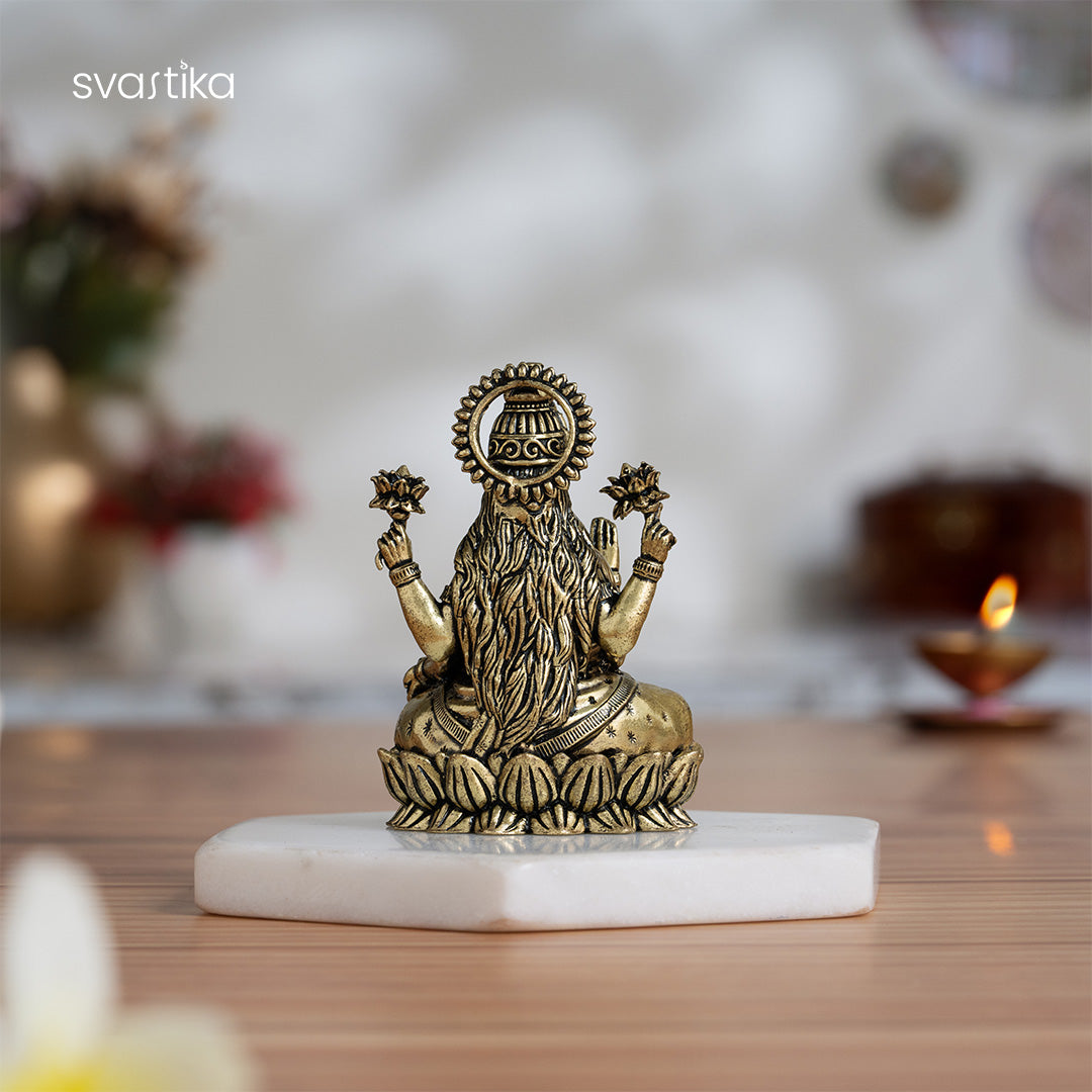 Brass Lakshmi Idol Sitting on Lotus (3 Inch)