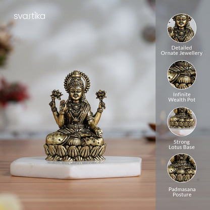 Brass Lakshmi Idol Sitting on Lotus (3 Inch)