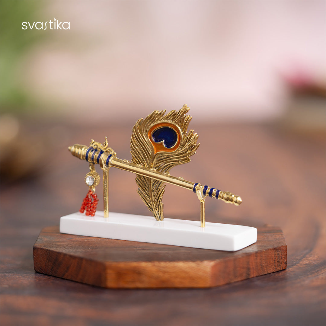 Lord Krishna's Flute & Feather Car Dashboard Idol (2.25 Inch)