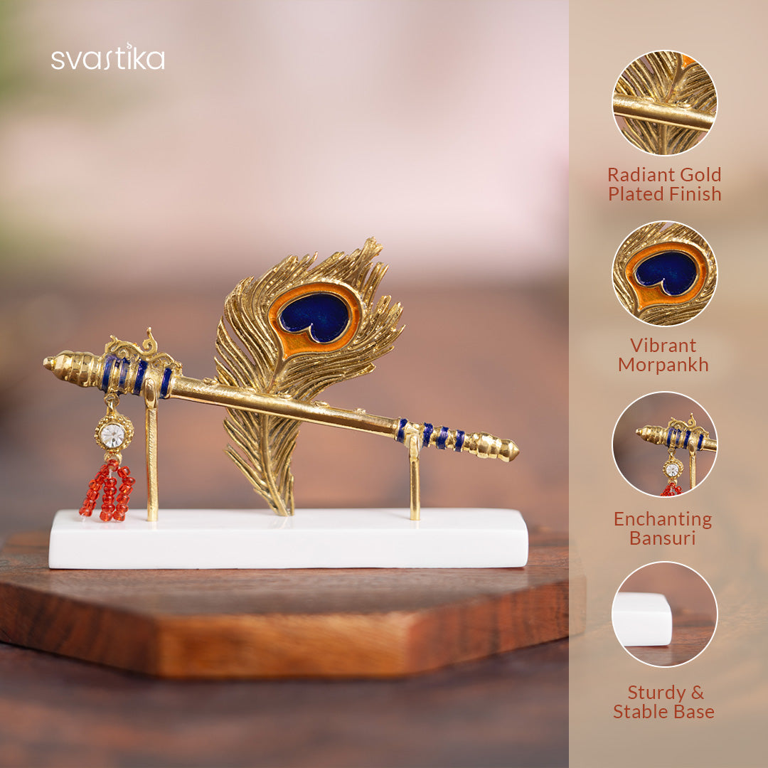 Lord Krishna's Flute & Feather Car Dashboard Idol (2.25 Inch)