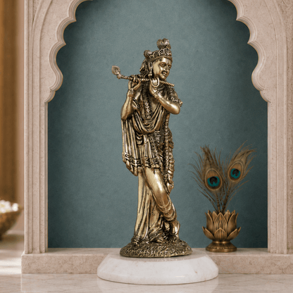 Brass Standing Krishna idol Playing Flute (6 Inch)