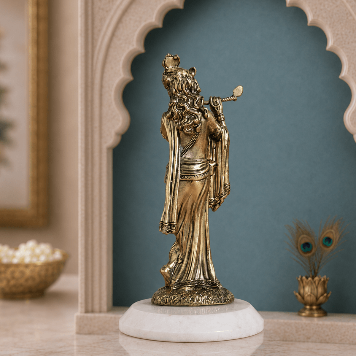 Brass Standing Krishna idol Playing Flute (6 Inch)
